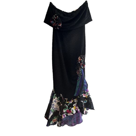 Vintage Gigi's Closette Glenview Black Multi Dress Size 6 Strapless - Picture 1 of 7